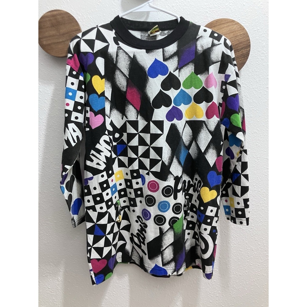 Vintage 1980's Traffic Jam Black & White Paris Bold Vibrant Abstract Tunic Small